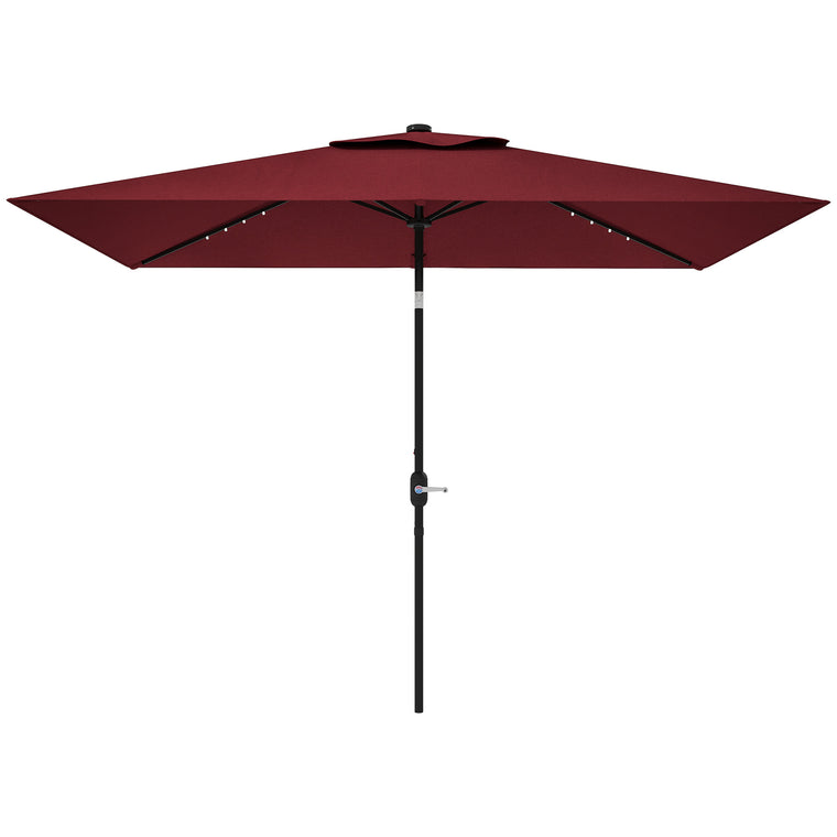 6' x 10' Wine Red Rectangular Umbrella with 22 LED Solar Lights