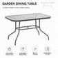 Metal Garden Dining Table with Umbrella Hole, Outdoor Patio Table with Tempered Glass Top, 47.25" x 31.5"