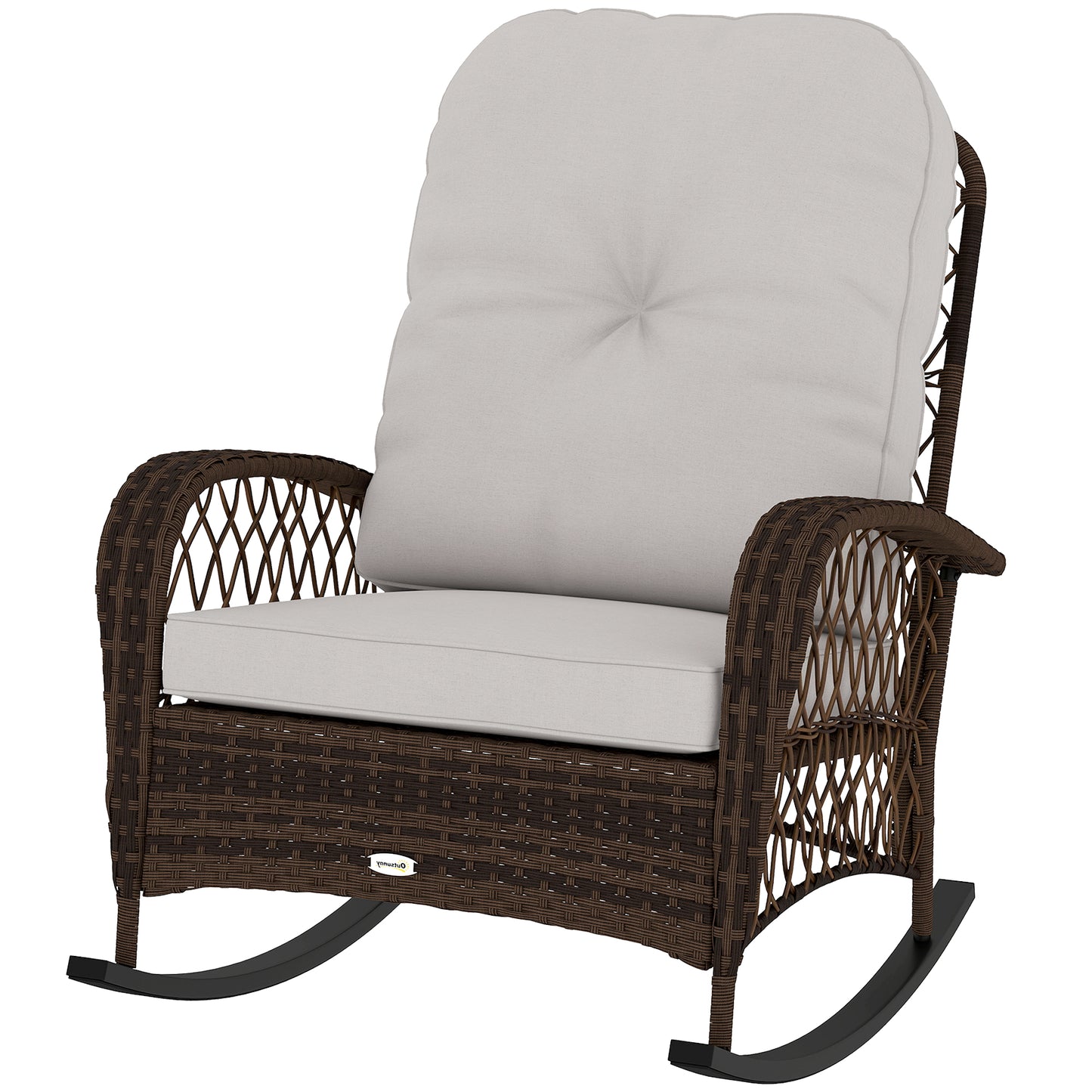 Outdoor Wicker Rattan Rocking Chair Patio Rocker with Thick Cushions for Garden Backyard Porch, Light Mixed Brown