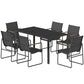 7 Pieces Outdoor Dining Set for 6, Glass Patio Table and Chairs with Decorative Armrests, All Weather Mesh, Black