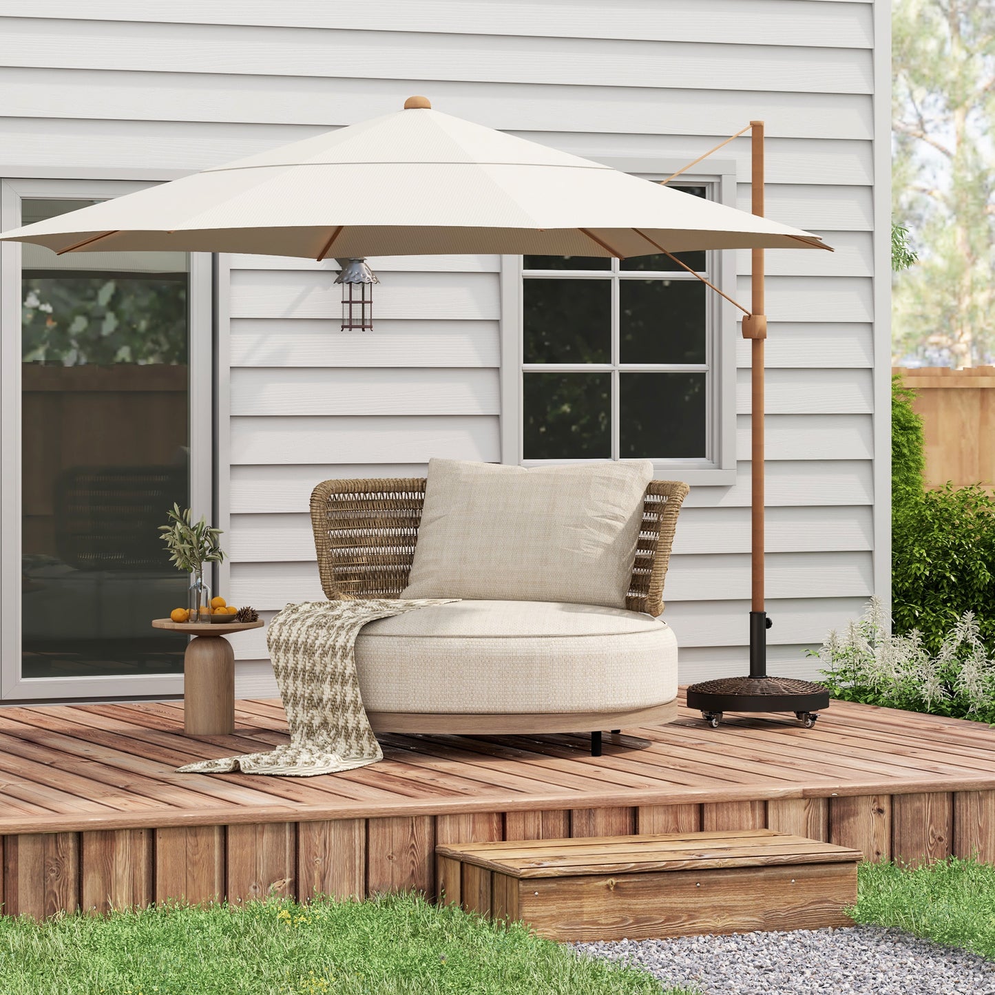 20.5" Round Parasol Base Resin Patio Umbrella Base Garden Parasol Holder Outdoor Offset Weight Stand with Wheels Bronze