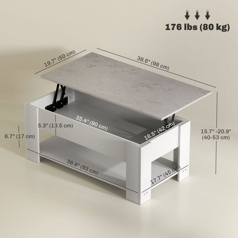 Lift-Top Coffee Table with Hidden Storage - White
