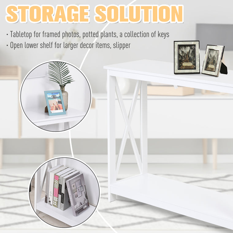 40" X-Design Console Table with Shelf - White
