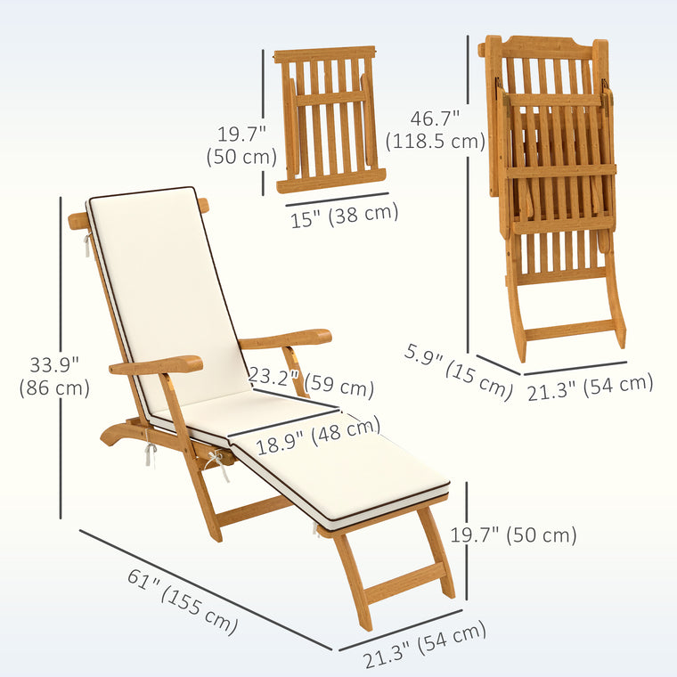 Folding Acacia Wood Lounge Recliner with Footrest