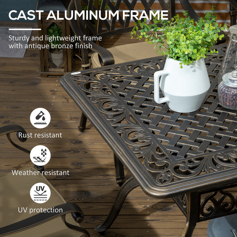 7-Piece Cast Aluminum Dining Set with Cushioned Chairs