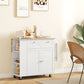 Kitchen Island with Power Outlet and Drop Leaf, Rolling Kitchen Cart with 2 Drawers and Adjustable Shelves, White