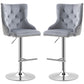 Modern Adjustable Bar Stools Set of 2, Swivel Velvet Barstools, Counter Height Bar Chairs with Button Tufted Back, Footrest, Nailhead Trim for Home Bar, Grey