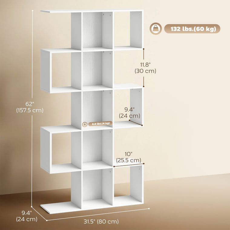 5-Tier S-Shaped Geometric Bookshelf