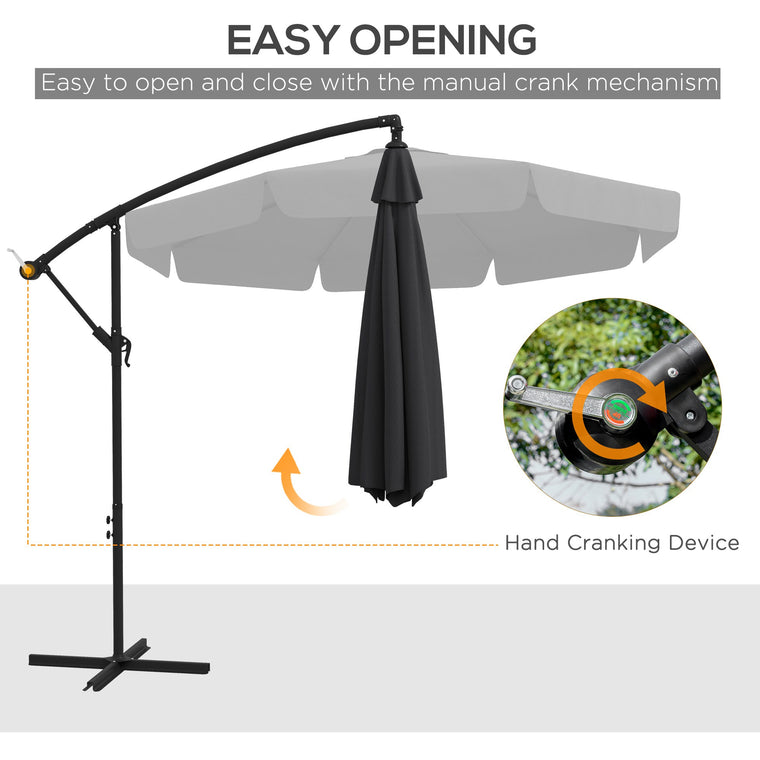11FT Black Cantilever Umbrella with Cross Base & 8 Ribs