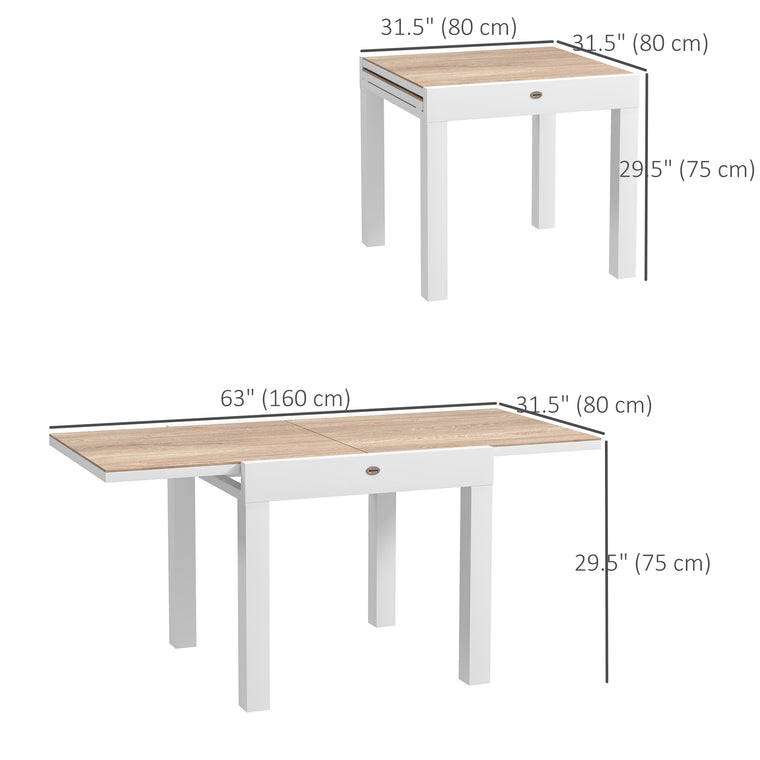 Extendable Aluminum Dining Table with Faux Wood Top