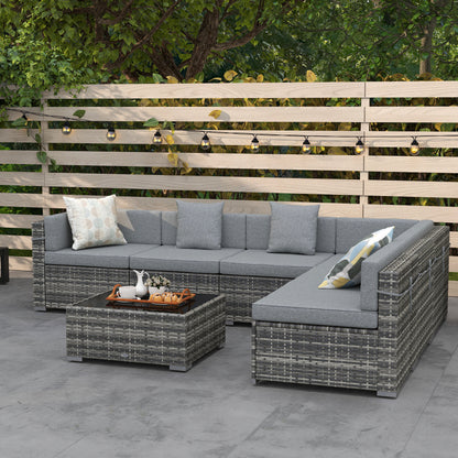 Light Grey 7-Piece Wicker Sectional Set with Tea Table