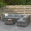 7pc Garden Wicker Sectional Set with Tea Table Patio Rattan Lounge Sofa Outdoor Deck Furniture Light Grey