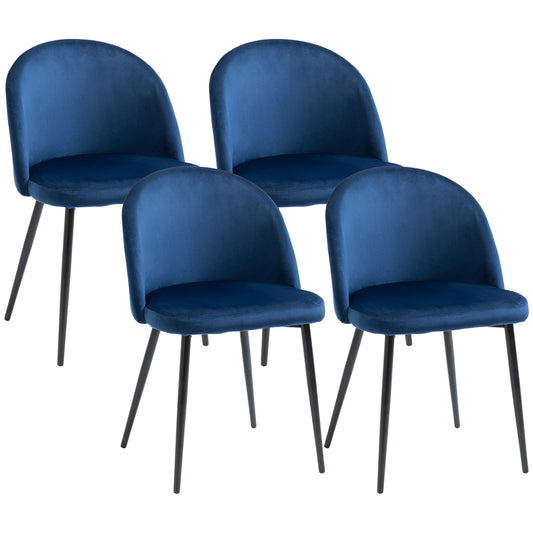 Velvet Mid-Back Dining Chairs Set of 4 - Dark Blue