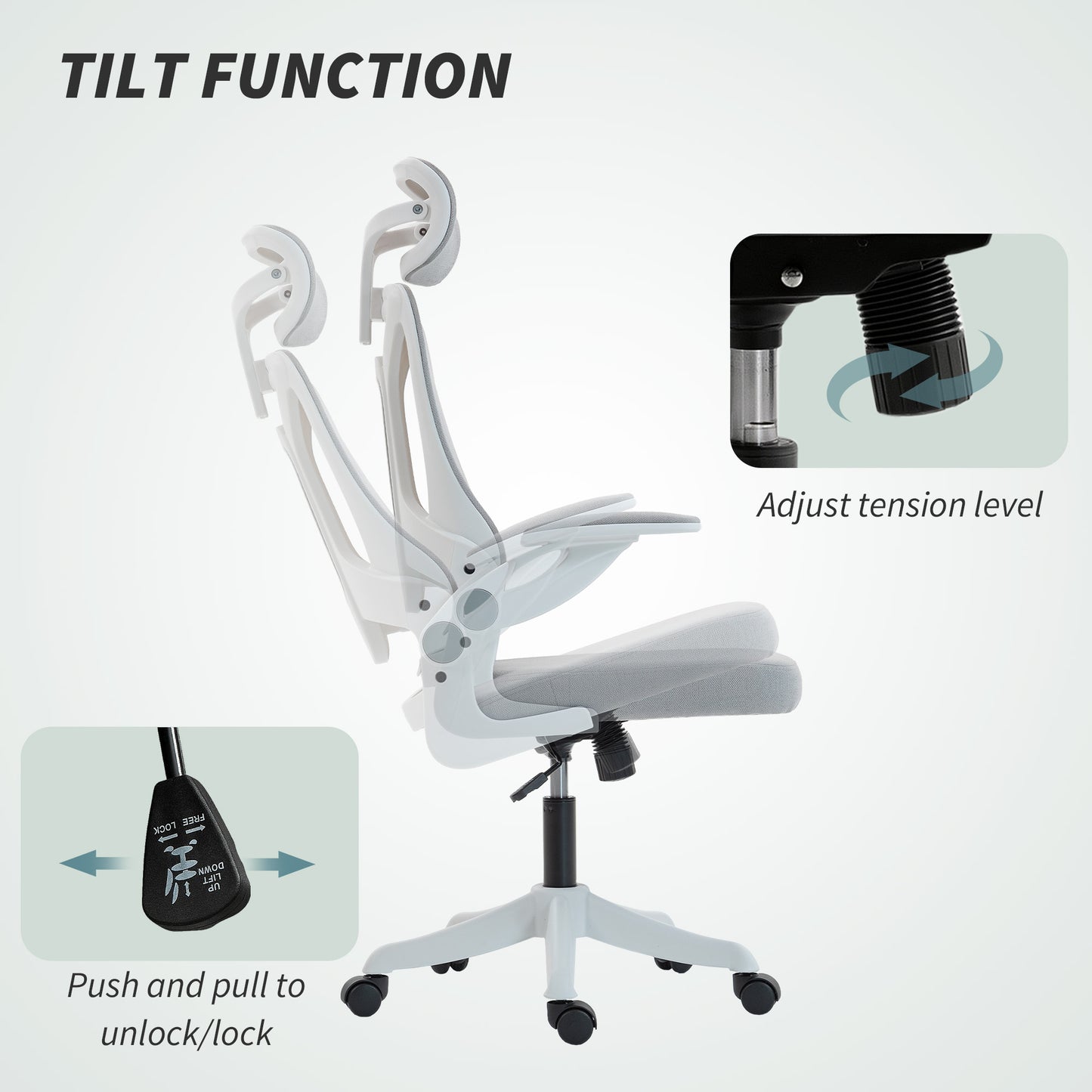 Ergonomic Office Chair, Swivel Desk Chair with Adjustable Lumbar Support, Headrest and Height, Flip-up Armrests, Grey