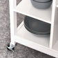 Modern Rolling Kitchen Island Cart with Drawer, Natural Wood Top, Towel Rack, Door Storage Cabinet, White