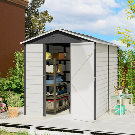9' x 6' Garden Shed, Outdoor Storage Patio Shed w/ Sloped Roof, Lockable Door for Patio Lawn, Dark Grey