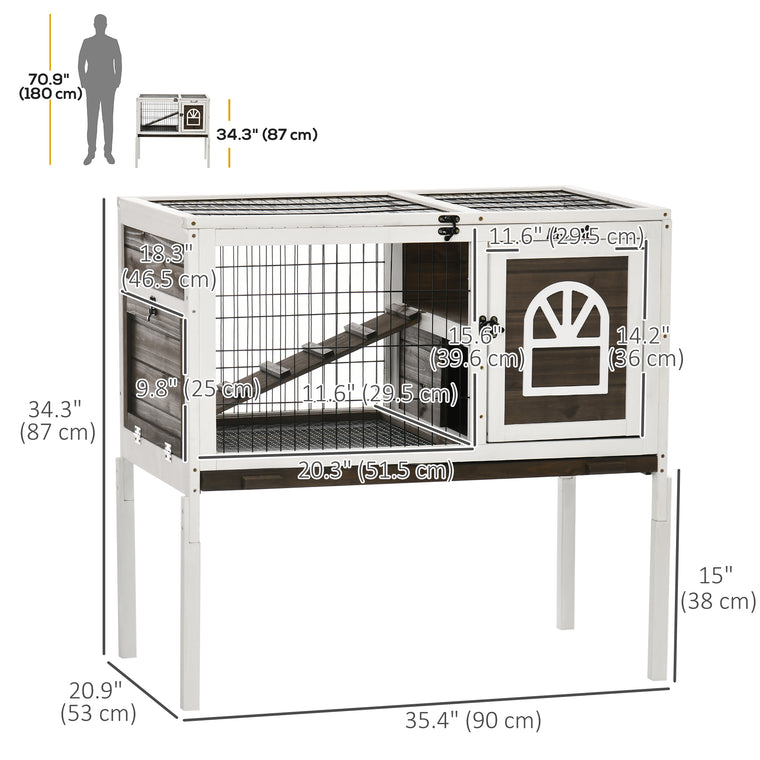 Dual-Height Rabbit Hutch with Run & Slide-Out Tray