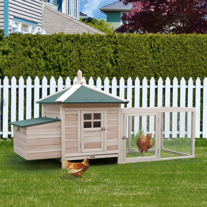 77" Natural Chicken Coop with Nesting Box & Run