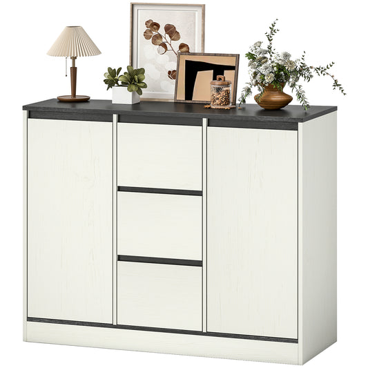 Sideboard Buffet with 3 Drawers and Soft-Close Hinges - White Wood Grain