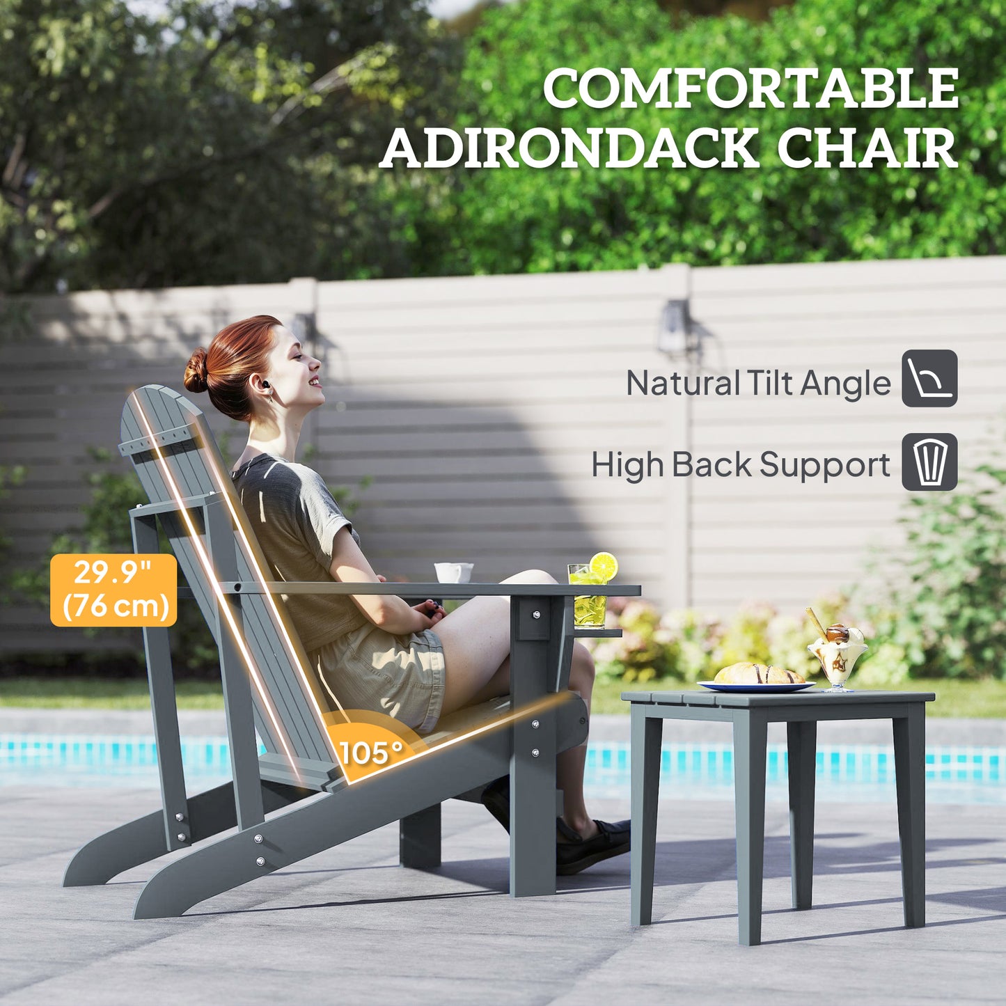 Classic Adirondack Chair, Muskoka Chairs, Garden Deck Chair with Cup Holder for Patio, Indoor, Backyard, Dark Grey