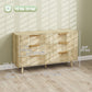 Fluted Chest of Drawers, Modern 6 Drawer Dresser with Pine Wood Legs, Finger Pulls for Closet, Living Room, Hallway, Oak