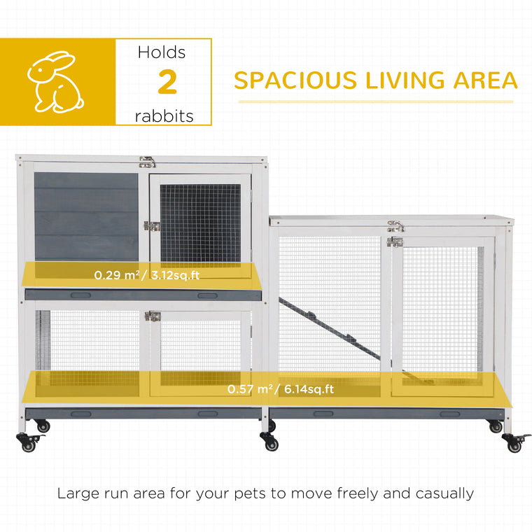 58" x 18" x 35" Grey Wooden Rabbit Hutch with Lockable Door