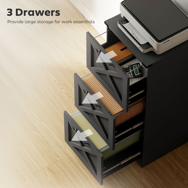 3-Drawer Vertical Filing Cabinet - Black