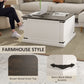 Lift Top Coffee Table with Charging Station, Square Farmhouse Center Table with Hidden Storage, White Wood Grain