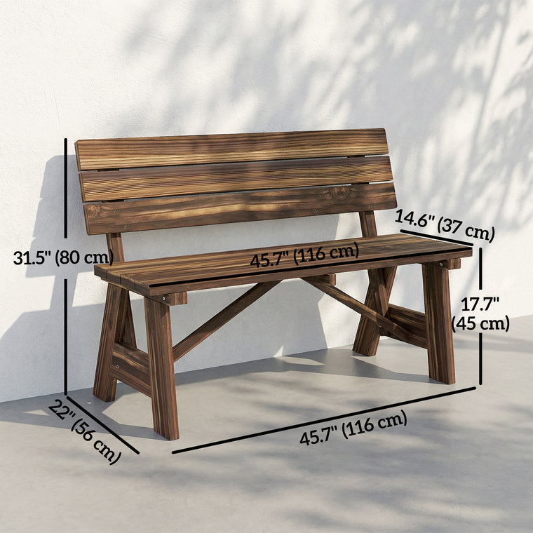 Carbonized Wood Garden Bench, 2-Person Loveseat