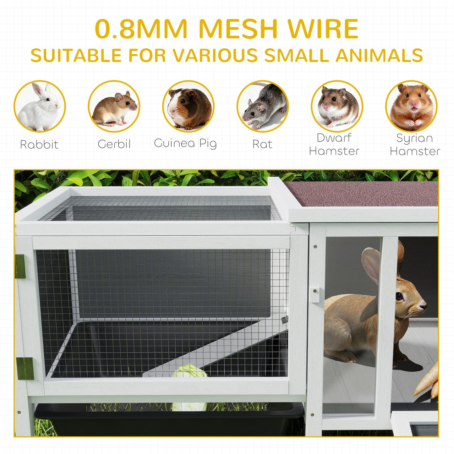 Rabbit Hutch, Wooden Guinea Pig Cage with Run, Openable Top, Pull Out Tray and Ramp, Water-Resistant Roof, Grey