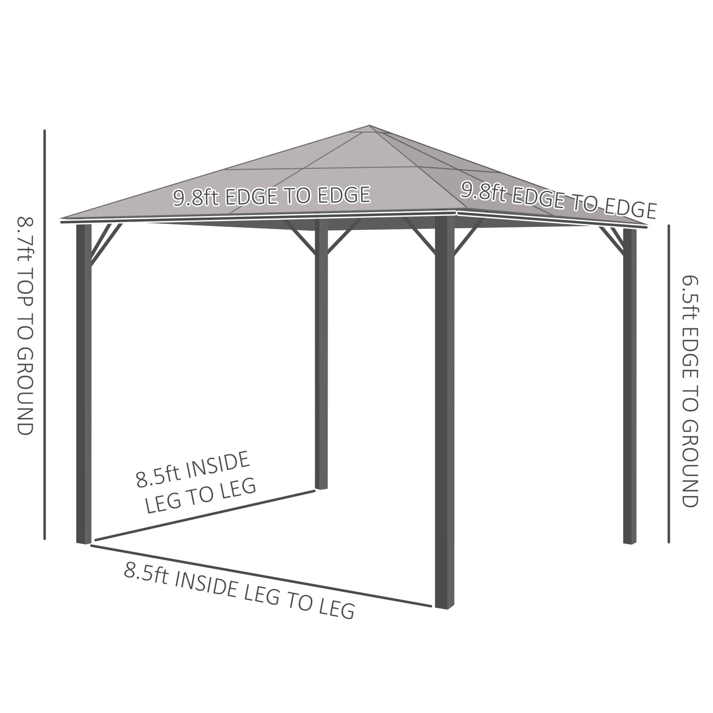 9.8' x 9.8' Garden Aluminium Gazebo Hardtop Roof Canopy Marquee Party Tent Patio Outdoor Shelter with Mesh Curtains & Side Walls, Grey