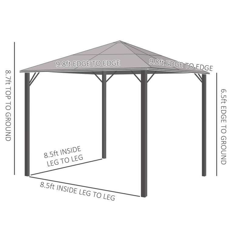 9.8' x 9.8' Grey Aluminum Hardtop Gazebo with Mesh Curtains