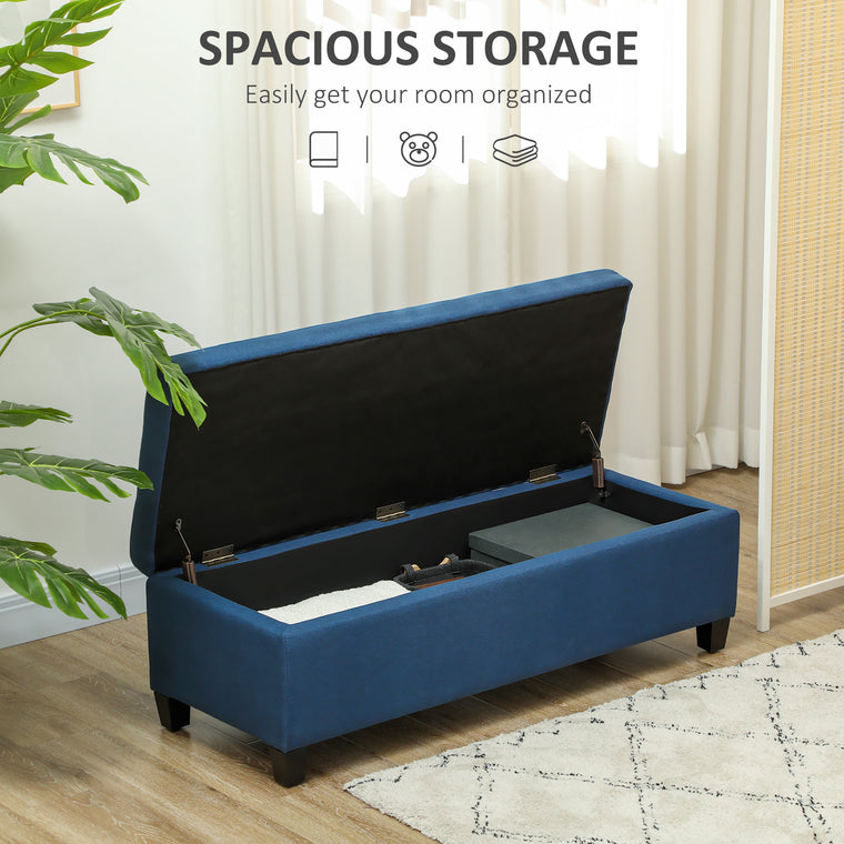 Tufted Linen Storage Entry Bench - Blue