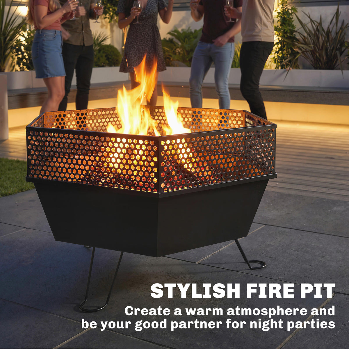 20" Foldable Wood-Burning Fire Pit with Poker