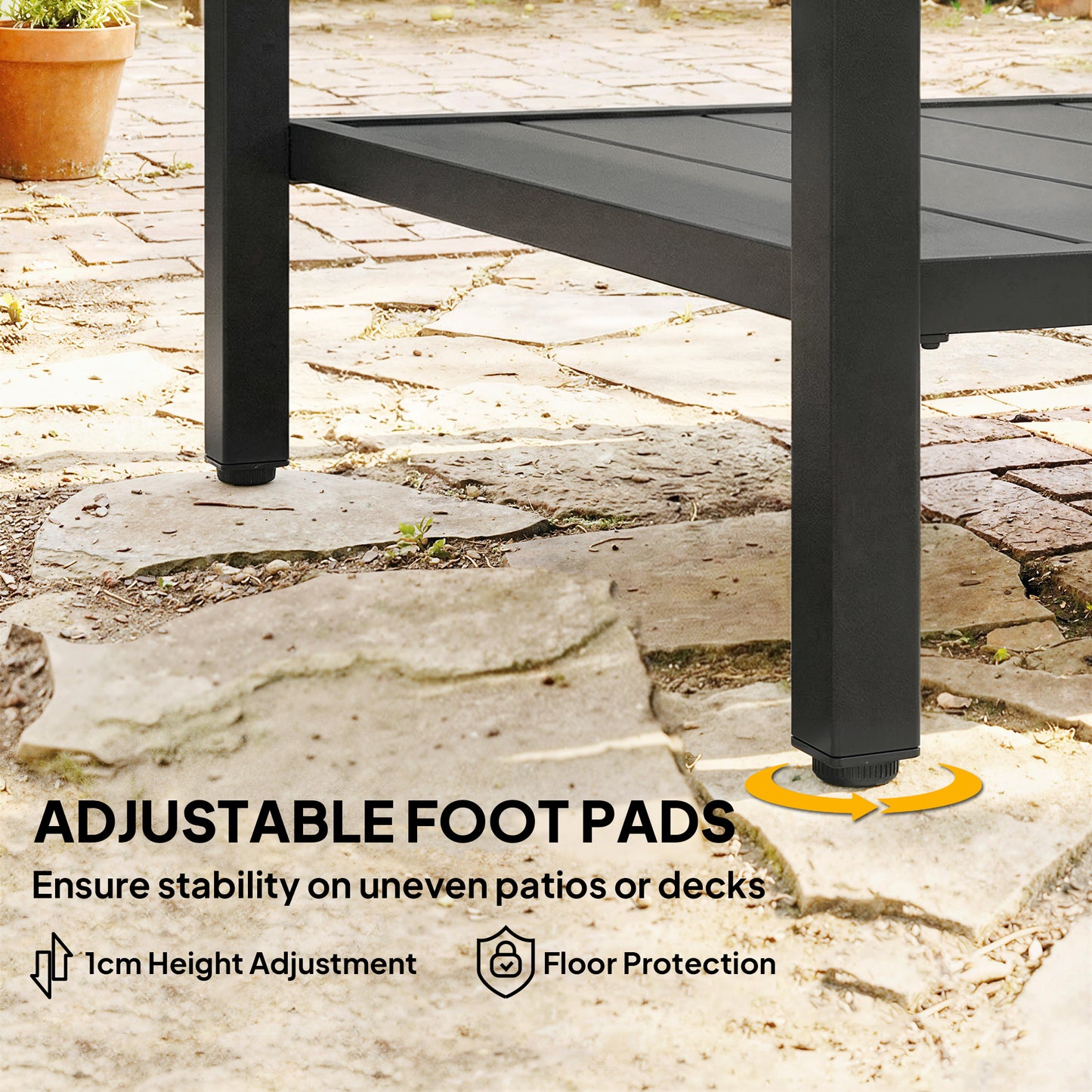 Outdoor Coffee Table 2-Tier Patio Coffee Table with Storage Shelf, Adjustable Feet for Garden Balcony Poolside Black
