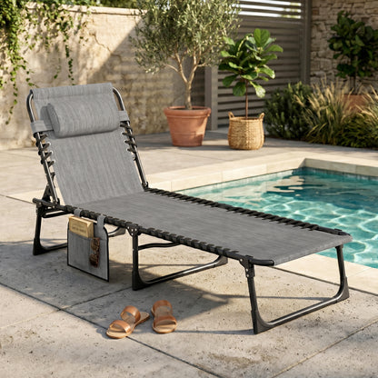 Mixed Grey Reclining Chaise Lounge with Removable Pillow