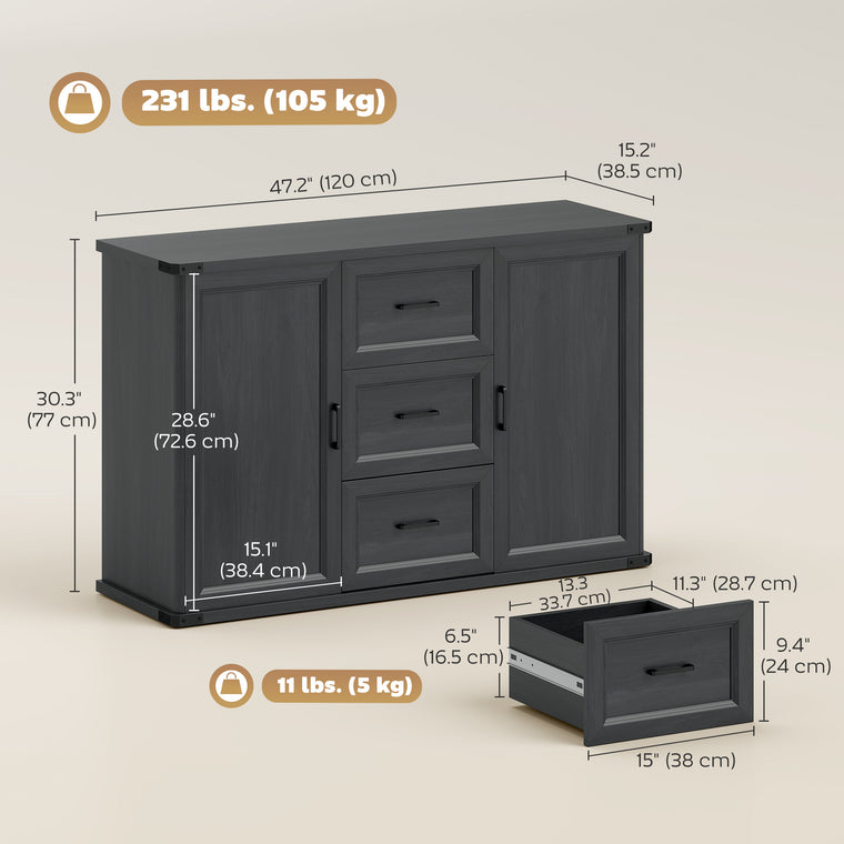 47" Sideboard Buffet with 3 Drawers and 2 Doors