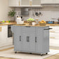 Modern Rolling Kitchen Island Cart with Drawers, Natural Wood Top, Towel Rack, Door Storage Cabinet, Grey