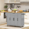Modern Rolling Kitchen Island Cart with Drawers, Natural Wood Top, Towel Rack, Door Storage Cabinet, Grey