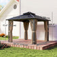 10' x 10' Hardtop Gazebo with 7mm Polycarbonate Double-Tier Roof, Outdoor Gazebo with Netting and Curtains, Khaki