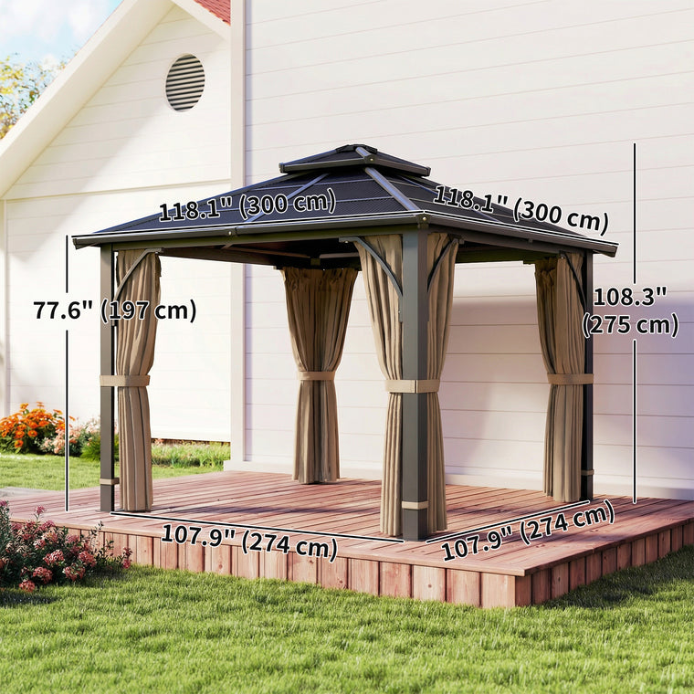 10' x 10' Khaki Hardtop Gazebo with Polycarbonate Roof