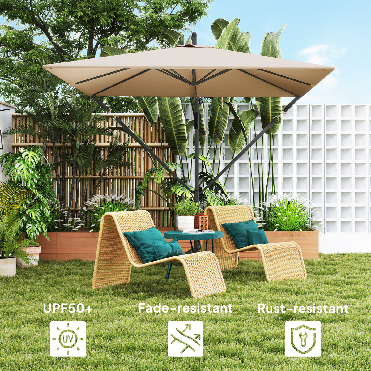 Khaki Offset Umbrella UPF50+ with Wind Securing Cover