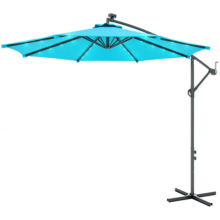 10ft Turquoise Banana Cantilever Umbrella with Solar Lights