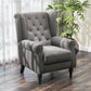 Fabric Accent Chair, Button Tufted Armchair, Armchair with Wood Legs, Thick Padding for Bedroom, Charcoal Grey