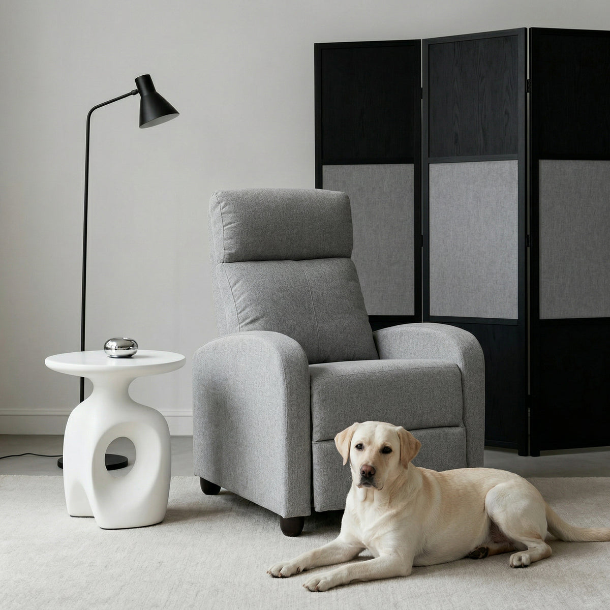 Manual Recliner Single Sofa Chair, Linen-Touch Home Theater Seating Armchair for Living Room, Light Grey