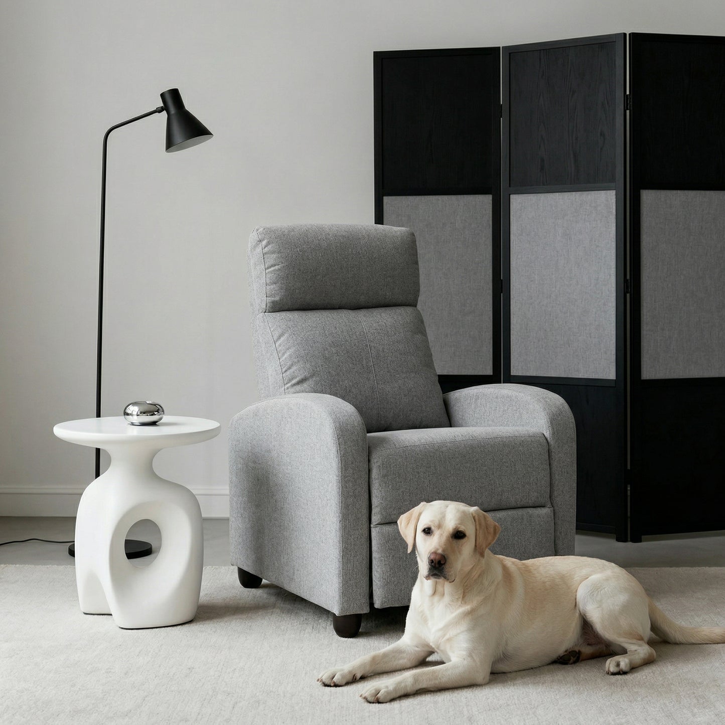 Manual Recliner Single Sofa Chair, Linen-Touch Home Theater Seating Armchair for Living Room, Light Grey