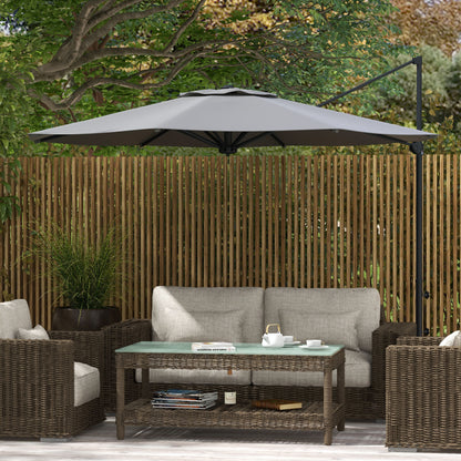 10FT Grey Aluminum Cantilever Umbrella with 360° Rotation