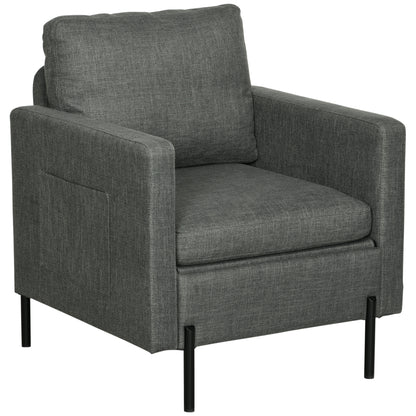 Upholstered Accent Armchair with Side Pockets - Grey