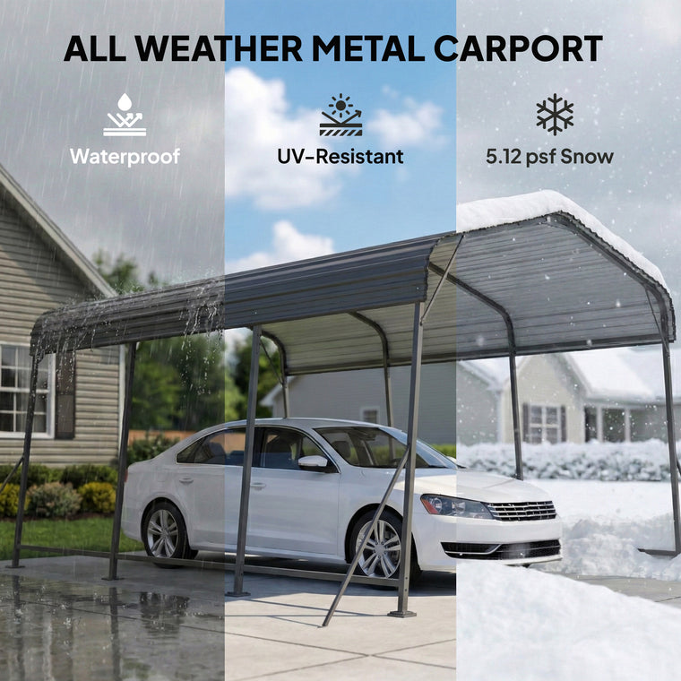 11' x 15' Dark Grey Metal Carport with Galvanized Steel Roof