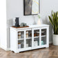 Modern Kitchen Sideboard, Stackable Storage Cabinet, Sliding Glass Door Console, Cupboard Serving Buffet for Kitchen & Dining Room, White